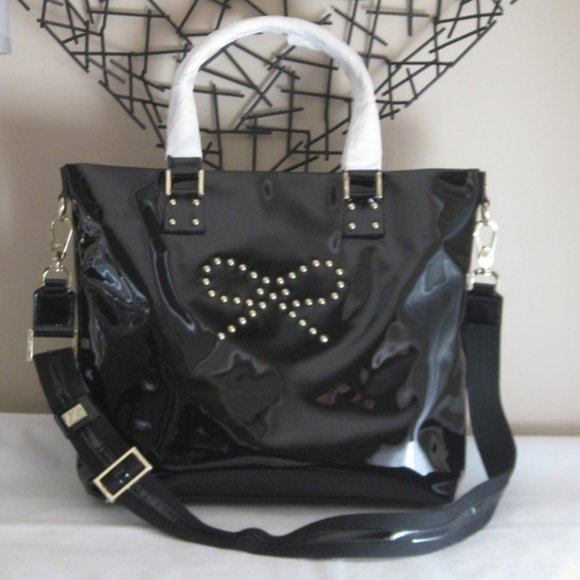 Anya Hindmarch Handbags - NWT Anya Hindmarch Marcia Bow Black Patent Leather Crossbody Tote Purse Bag